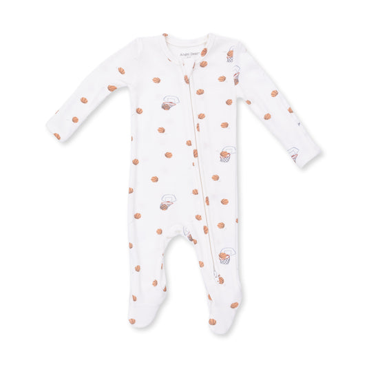 Angel Dear Mini Basketballs 2 Way Zip Footie, soft baby clothing with playful basketball print and zip closure for easy dressing.