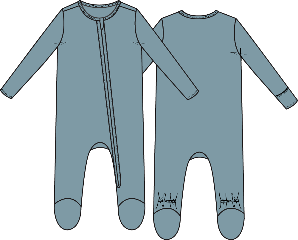 Angel Dear solid blue stone 2-way zip footie for babies, featuring soft fabric and front zipper for easy dressing.