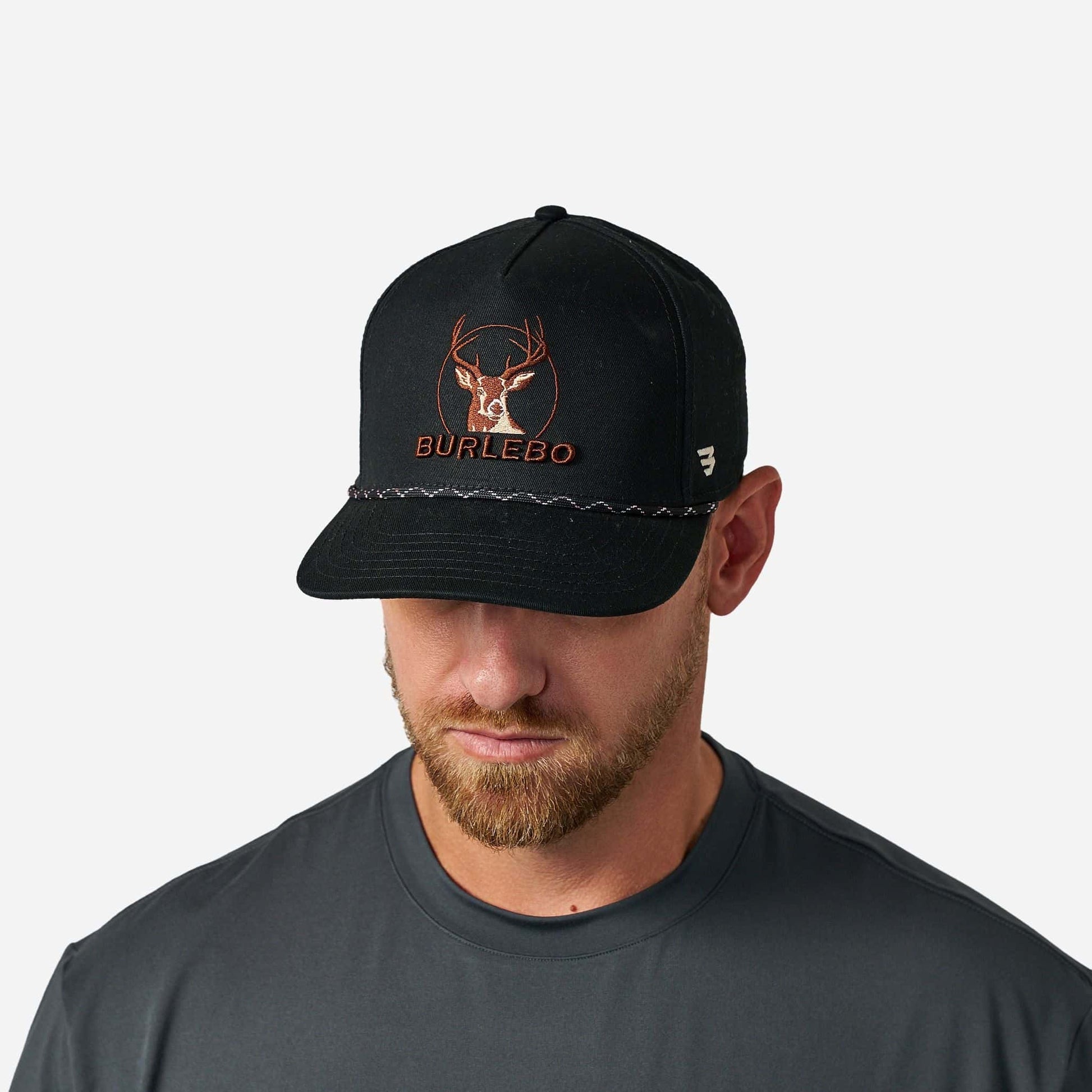 Youth black Buck Rope hat by Burlebo featuring a wide brim and adjustable rope detail for stylish sun protection.