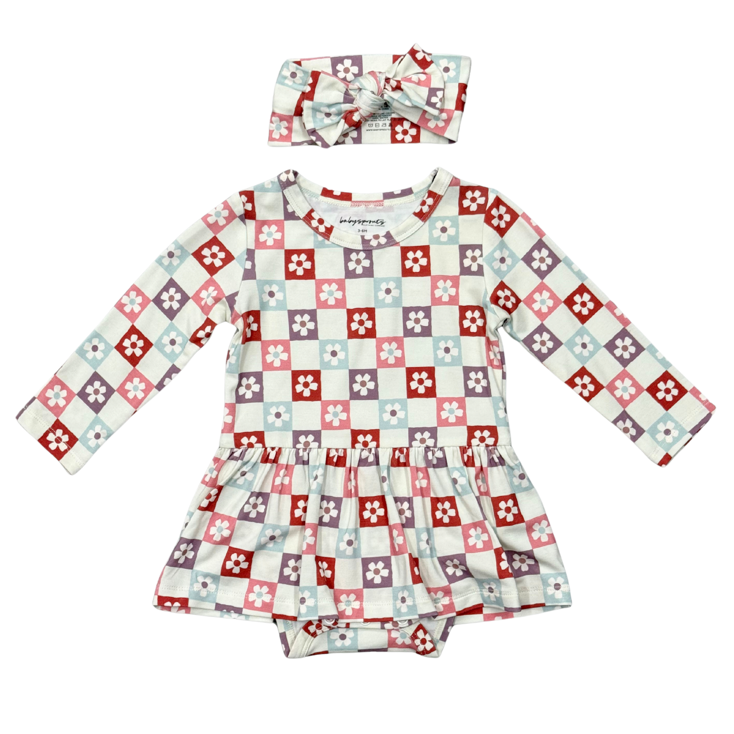 Wavy Daisy Checkered Skirted Bodysuit