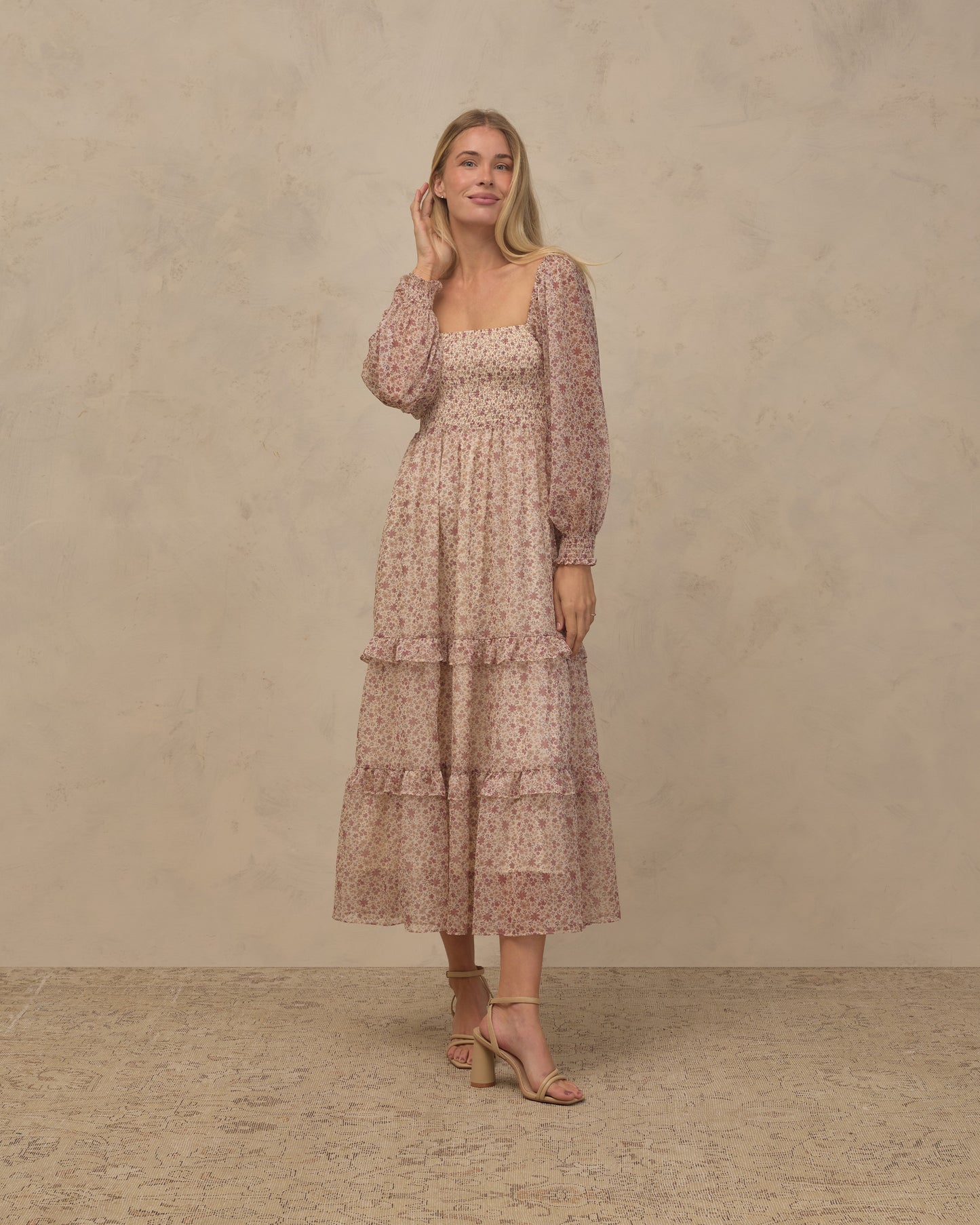 Women's Harvest Bloom Jade Dress by Noralee featuring a flowy, floral design with a fitted waist and sleeveless style.