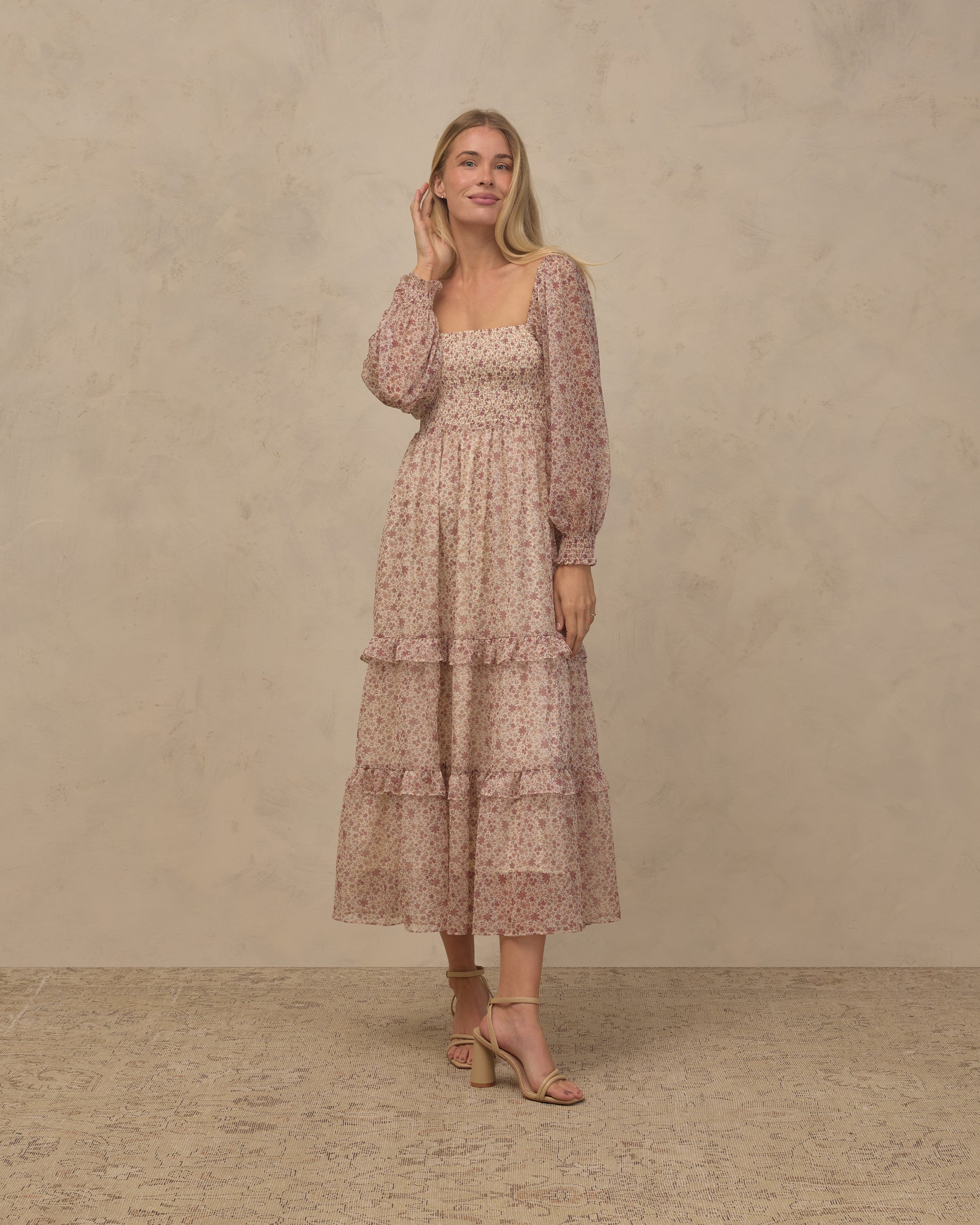 Women's Harvest Bloom Jade Dress by Noralee featuring a flowy, floral design with a fitted waist and sleeveless style.