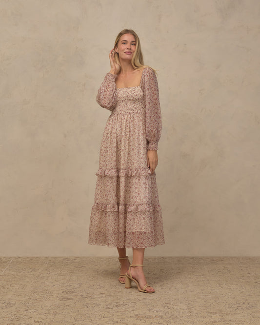 Women's Harvest Bloom Jade Dress by Noralee featuring a flowy, floral design with a fitted waist and sleeveless style.