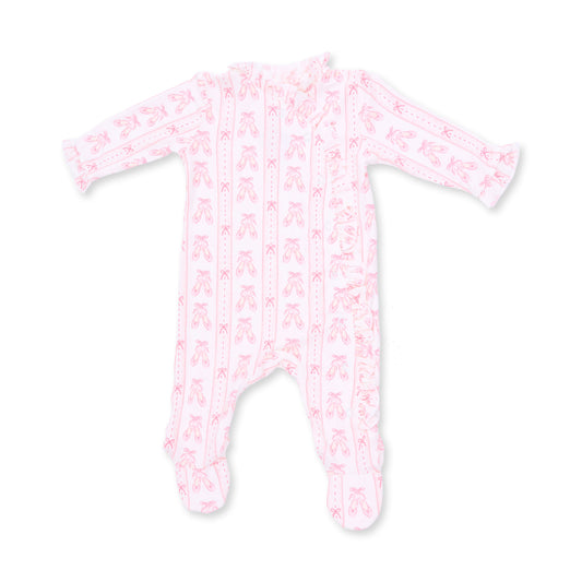 Ballet Shoes Ribbon Stripe Kimono Ruffle Snap Footie