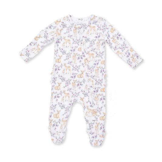 Floral Deer Ruffle Zip Footie