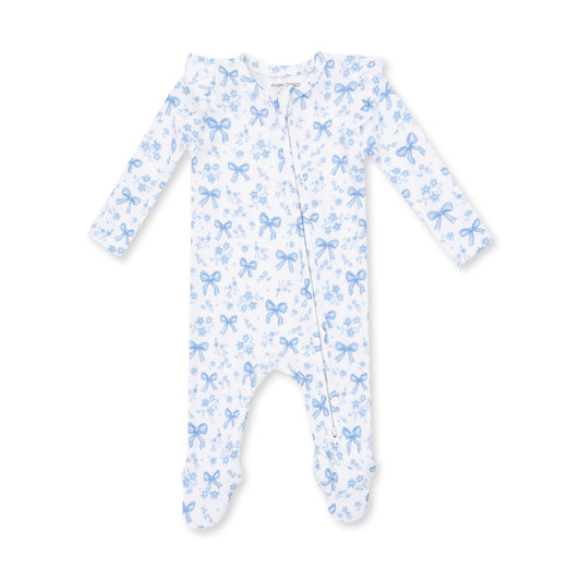 Blue Bows & Flower Ruffle Zip Footie