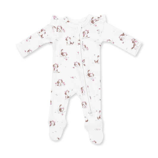 Explorer Puppy Pink Ruffle Sleeve Zip Footie