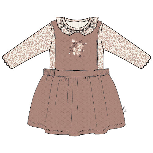 Dusty pink knot overall set for girls by Petit Lem, featuring adjustable straps and comfortable fabric, perfect for casual wear.