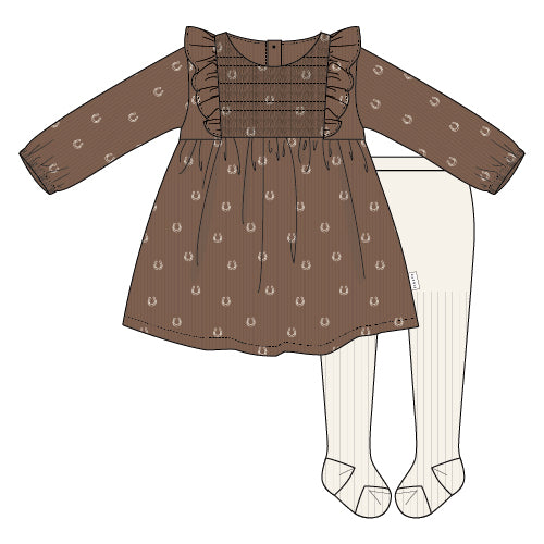 Smocked Brown Floral Dress & Tight Set