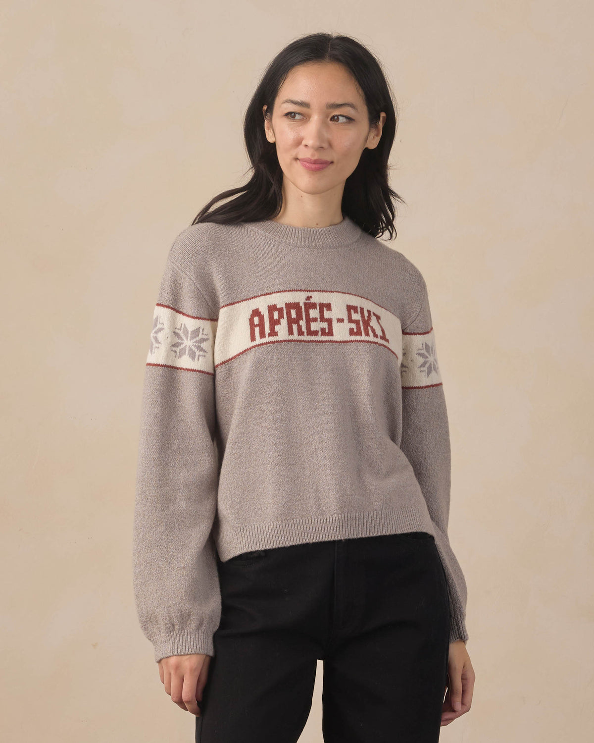Women's Rylee & Cru Apres Ski Reagan Sweater with cozy knit fabric and stylish design, shown on a model.