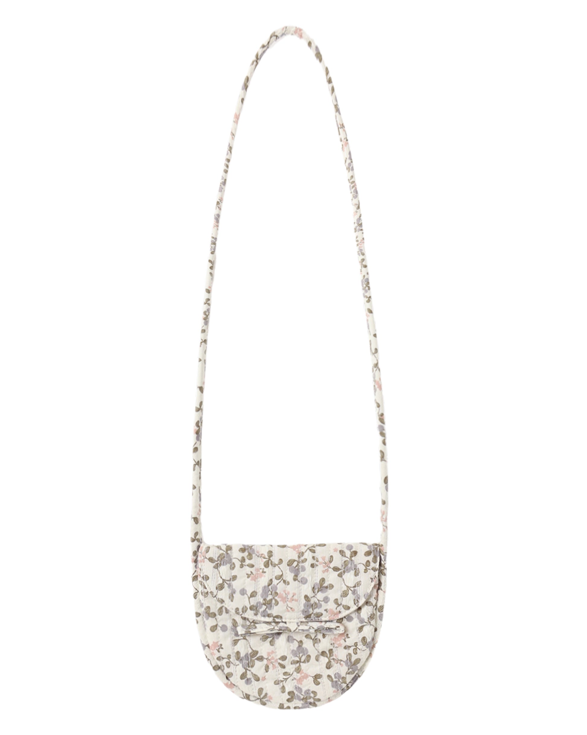 Rylee & Cru Winter Garden quilted purse with floral pattern, featuring a compact design and a gold chain strap.