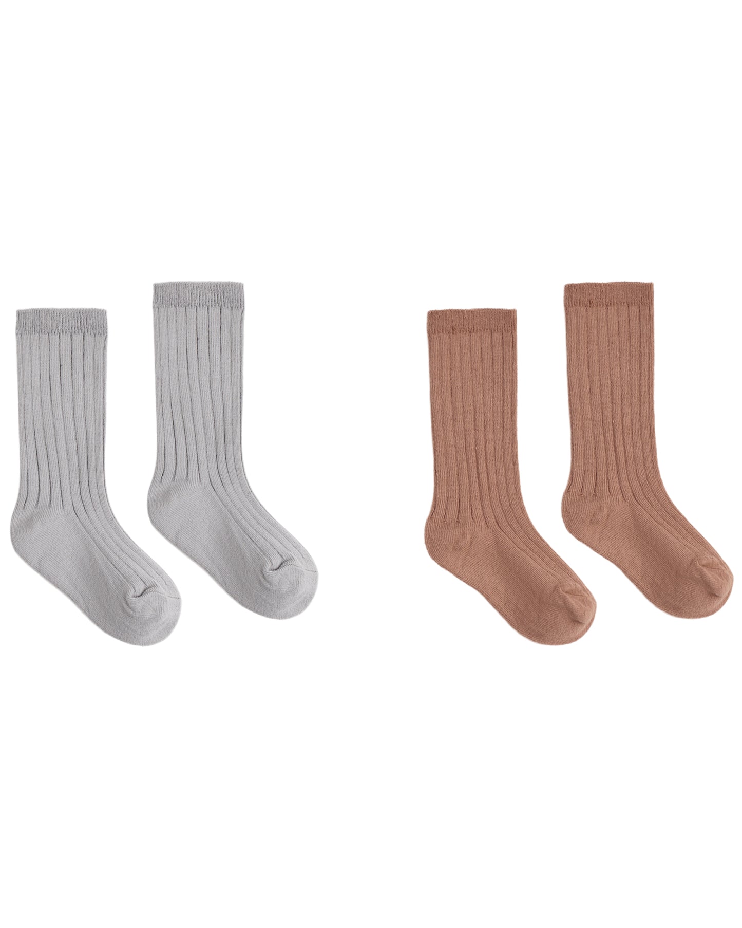 Dusty blue ribbed socks in a 2-pack from Rylee & Cru, featuring soft knit fabric and stretchy fit for comfortable wear.