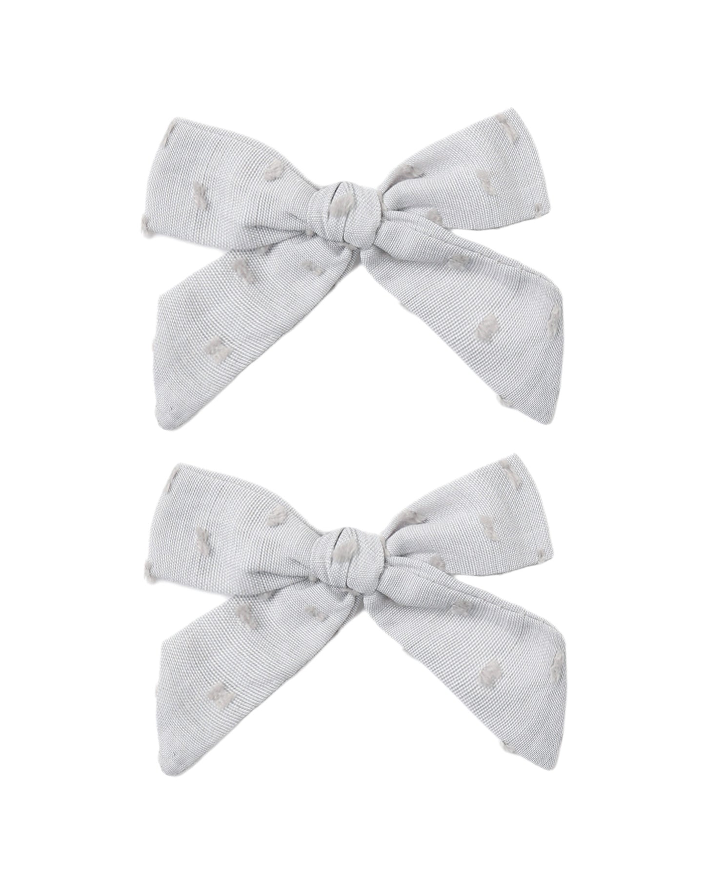 Pair of dusty blue bows by Rylee & Cru, set of two, featuring soft fabric and classic design for children's accessories.
