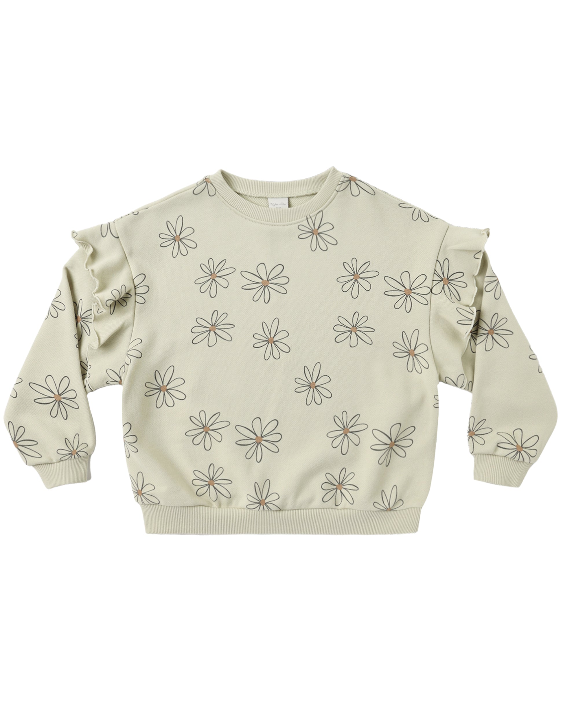 Rylee & Cru Big Daisy Ruffle Sweatshirt featuring a cozy design with ruffled details and a large daisy print.