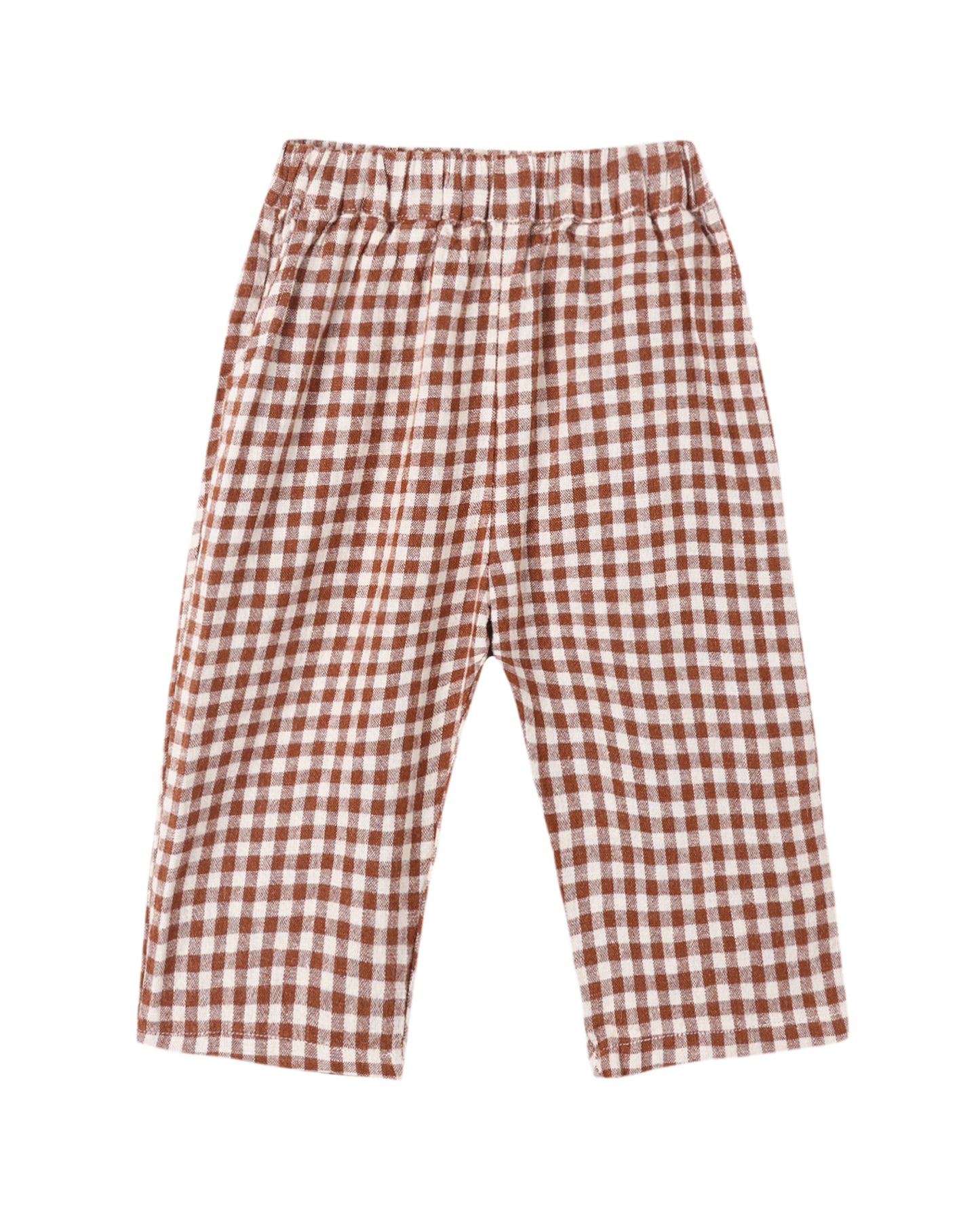 Rylee & Cru Brick Check Palmer Pant showing a stylish pair of children's pants with a red and white check pattern.