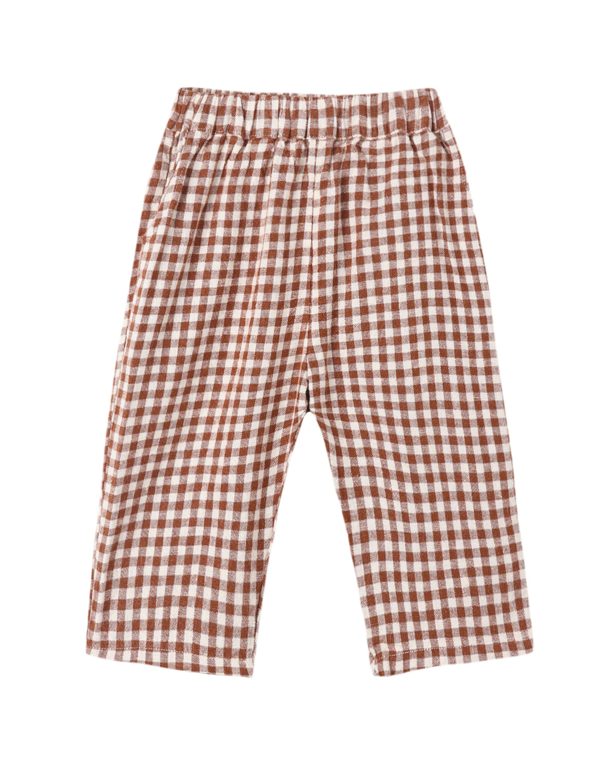 Rylee & Cru Brick Check Palmer Pant showing a stylish pair of children's pants with a red and white check pattern.