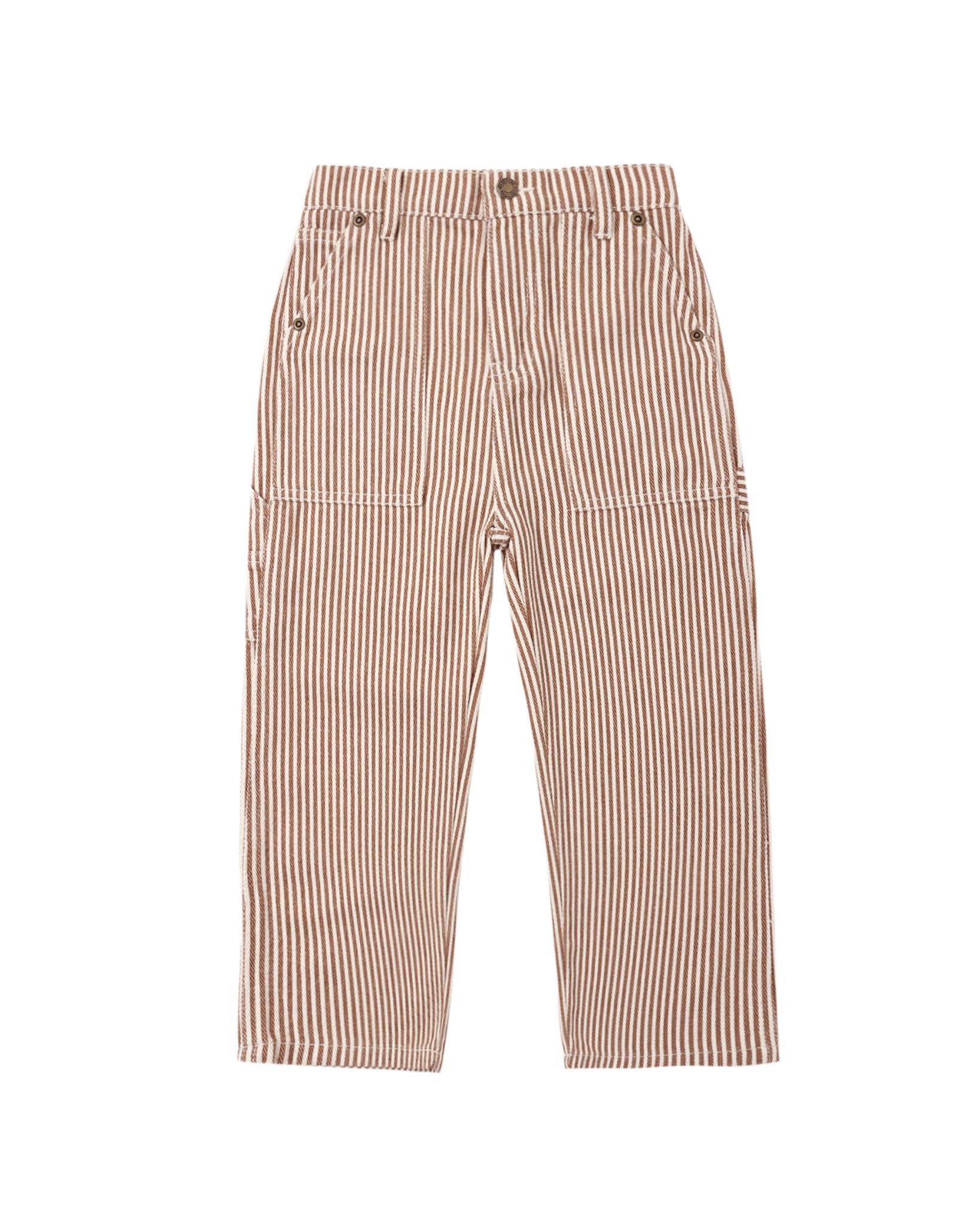 Rylee & Cru Clay Stripe Utility Pant, kids' casual pants with earthy tones and striped pattern, featuring functional pockets.