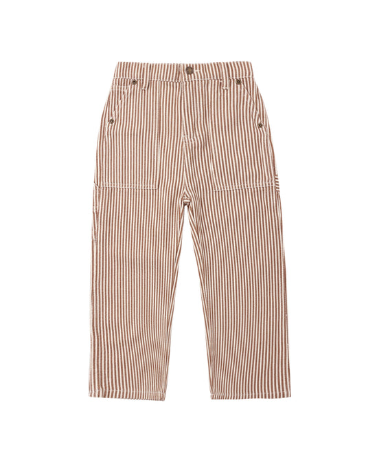 Rylee & Cru Brick Stripe Rory Pant showing beige and brick-colored striped fabric with a relaxed fit and elastic waistband.