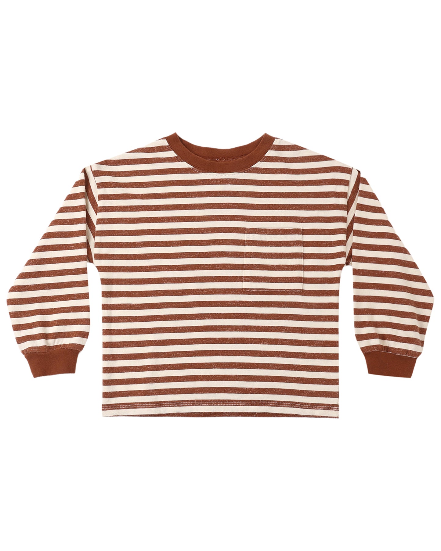 Rylee & Cru brick stripe relaxed long sleeve tee with soft fabric and casual fit, shown on a hanger against a neutral background.