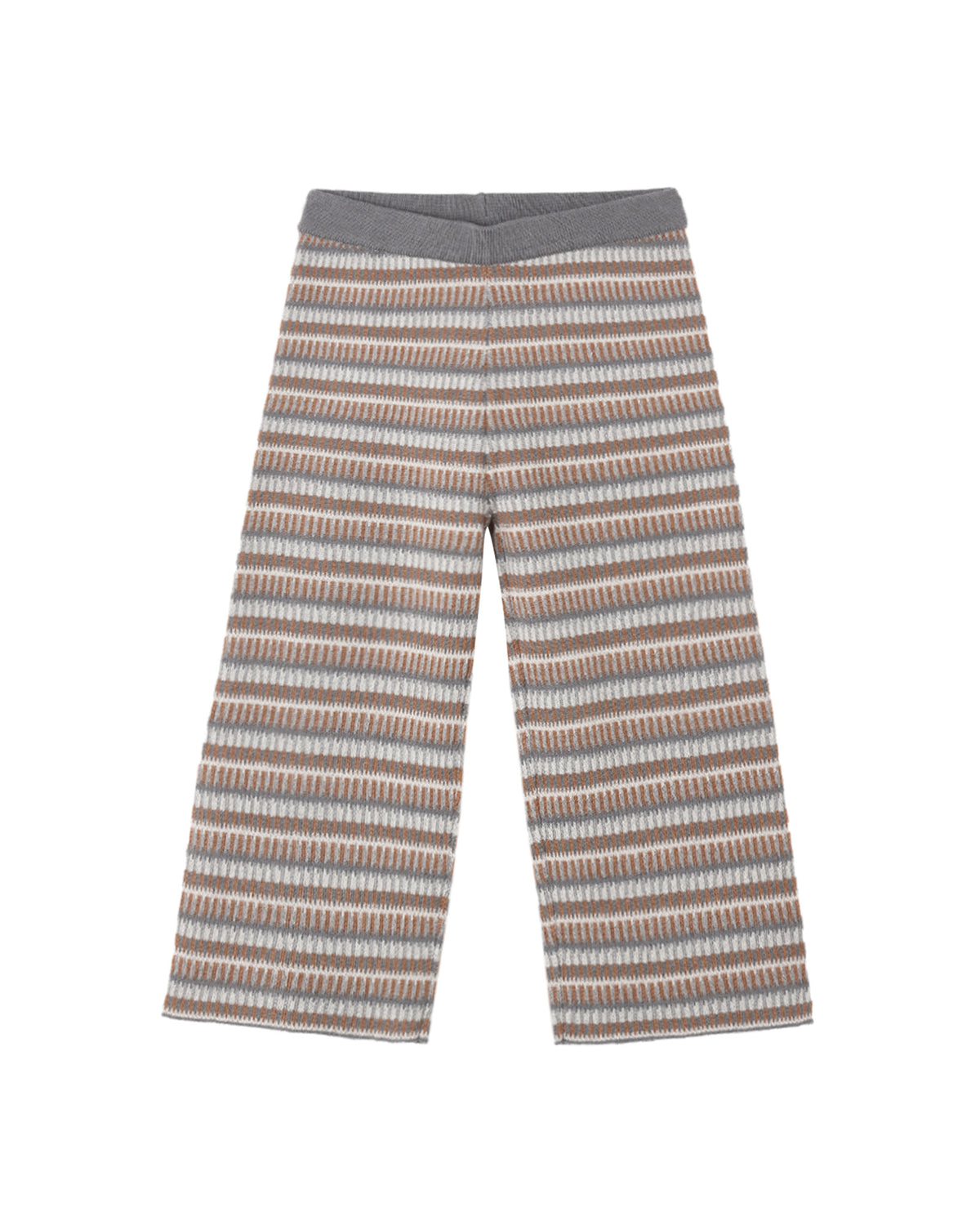 Rylee & Cru multi stripe knit wide-leg pants with a relaxed fit and comfortable waistband, featuring colorful horizontal stripes.