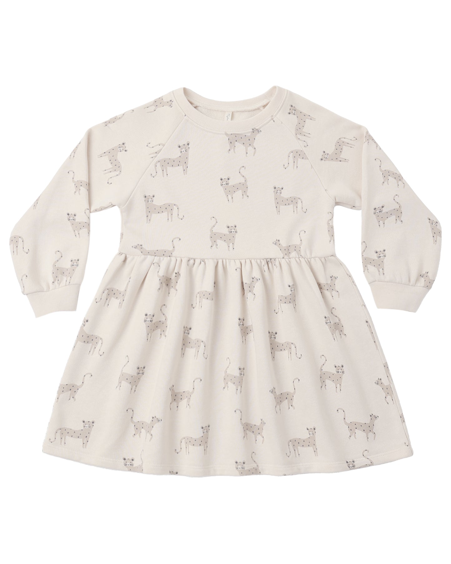Rylee & Cru leopard print raglan dress for girls, featuring long sleeves and a playful leopard pattern.