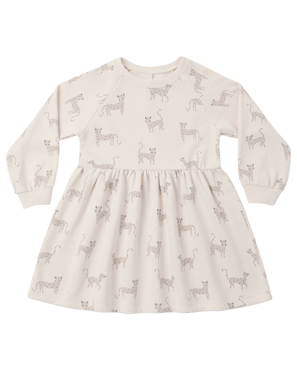 Rylee & Cru leopard print raglan dress for girls, featuring long sleeves and a playful leopard pattern.