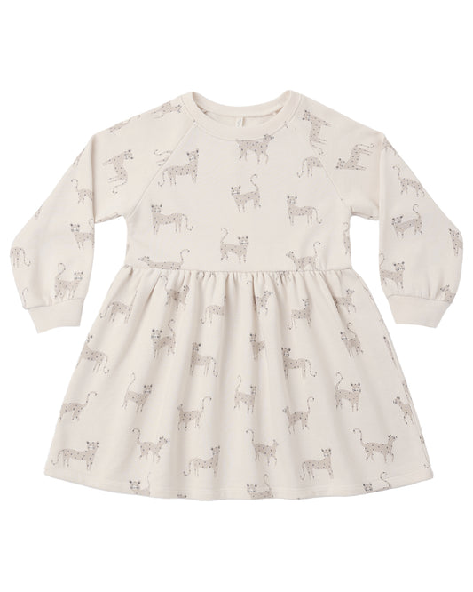Rylee & Cru leopard print raglan dress for girls, featuring long sleeves and a playful leopard pattern.