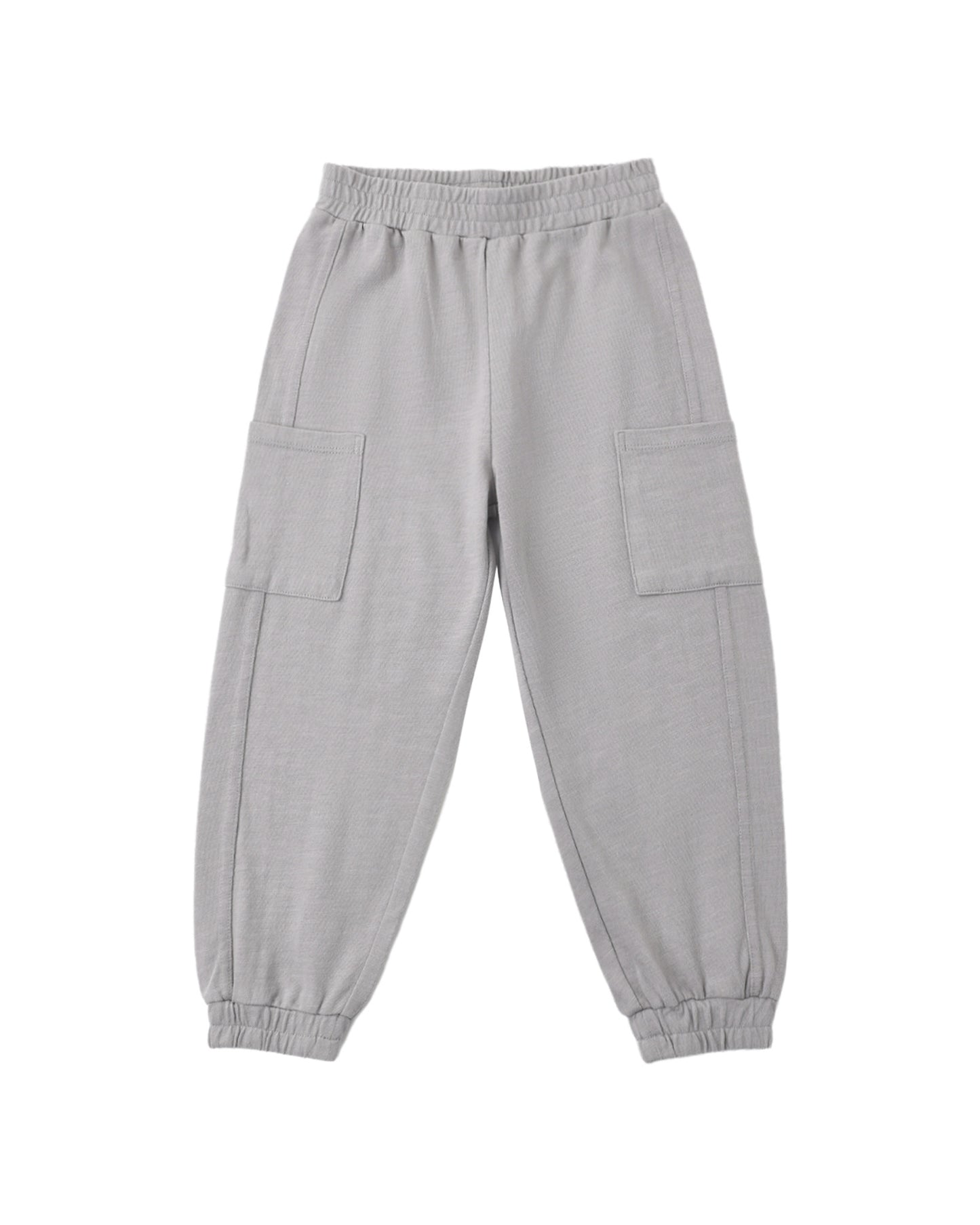 Rylee & Cru dusty blue cargo joggers displayed on a hanger with visible pockets and relaxed fit, ideal for casual wear.