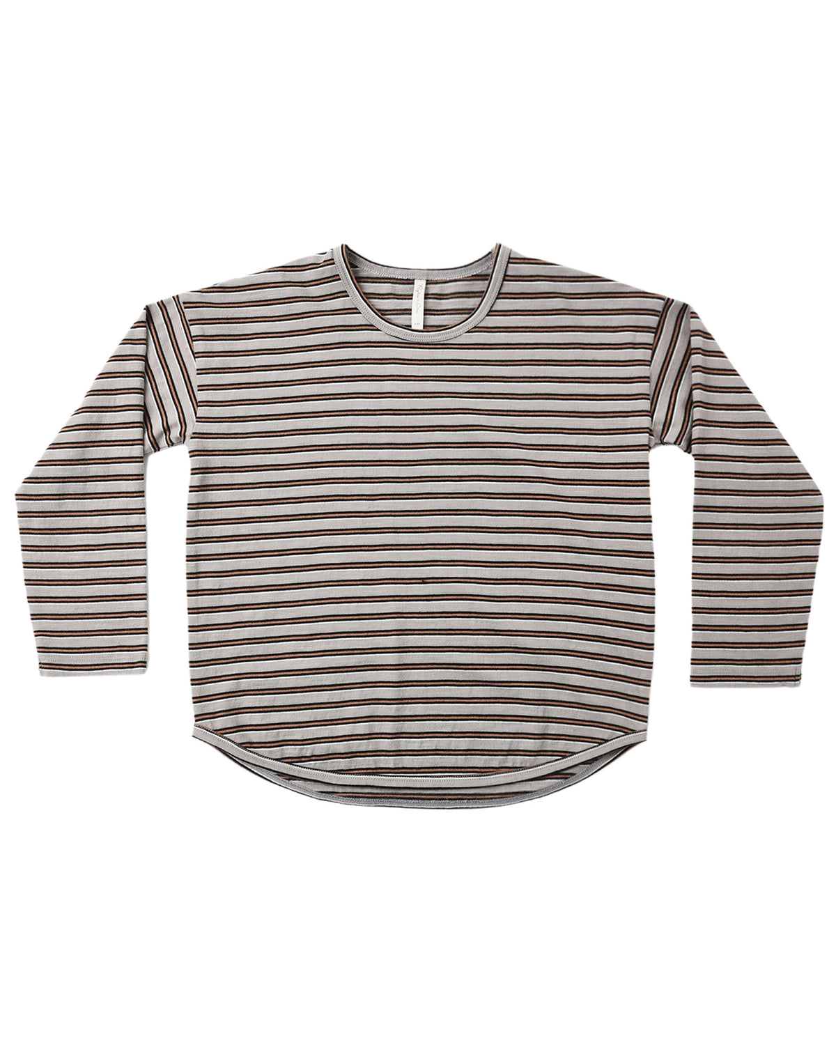 Rylee & Cru vintage stripe long sleeve tee with colorful horizontal stripes and a relaxed fit on a white background.