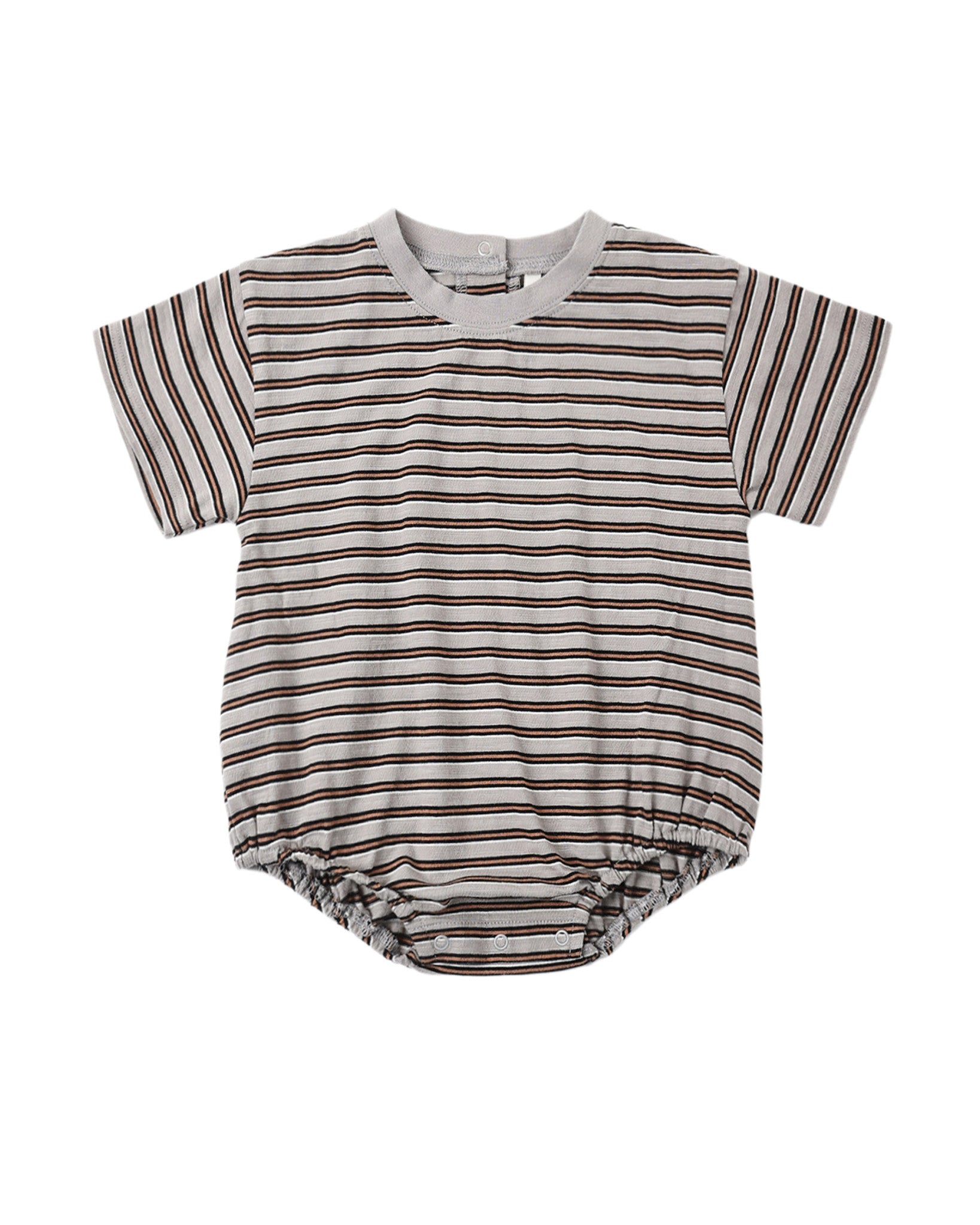 Vintage Stripe Relaxed Bubble Romper by Rylee & Cru featuring colorful striped pattern and soft, comfortable fabric.