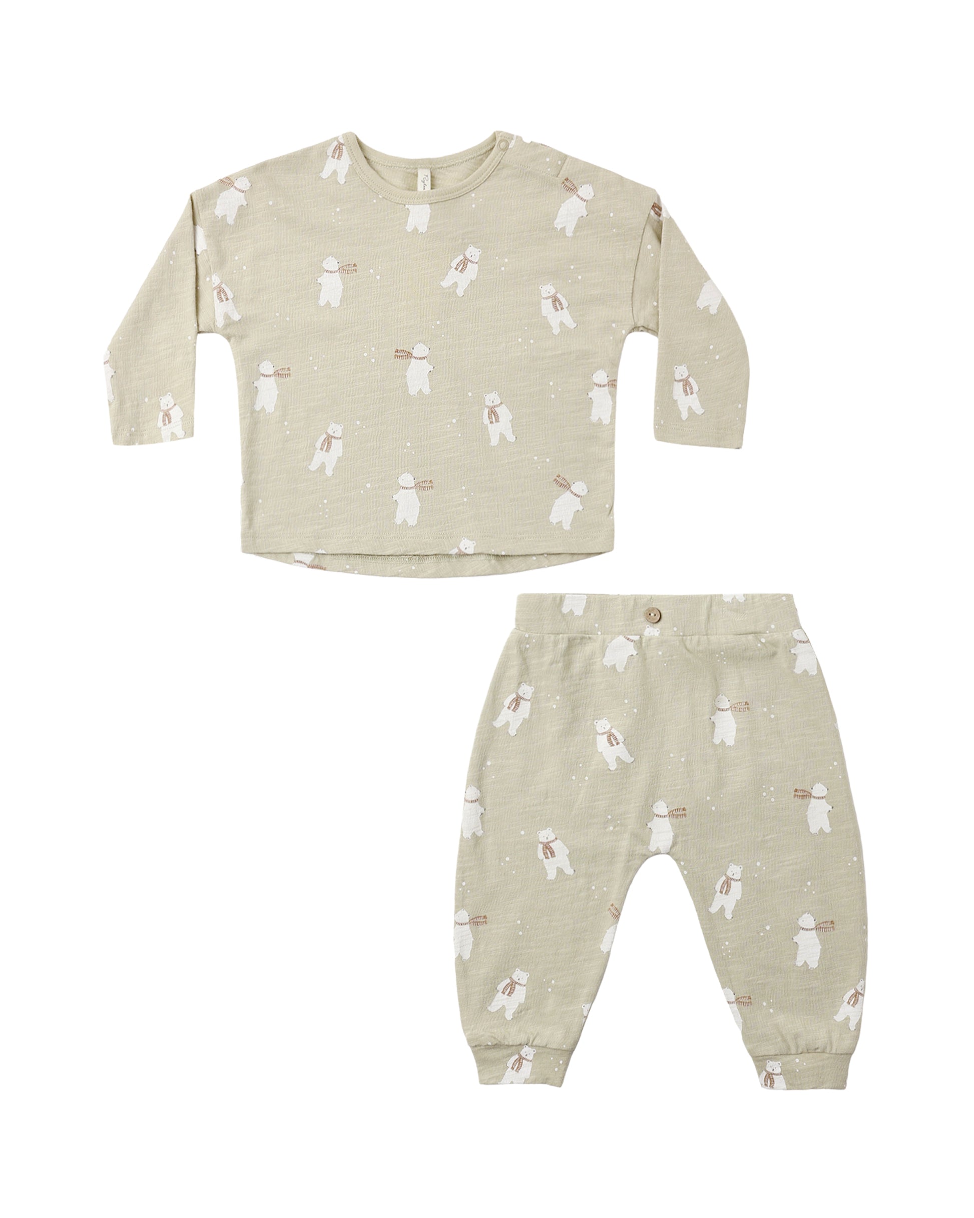 Rylee & Cru polar bears long sleeve tee and pant set featuring playful polar bear illustrations on soft fabric.