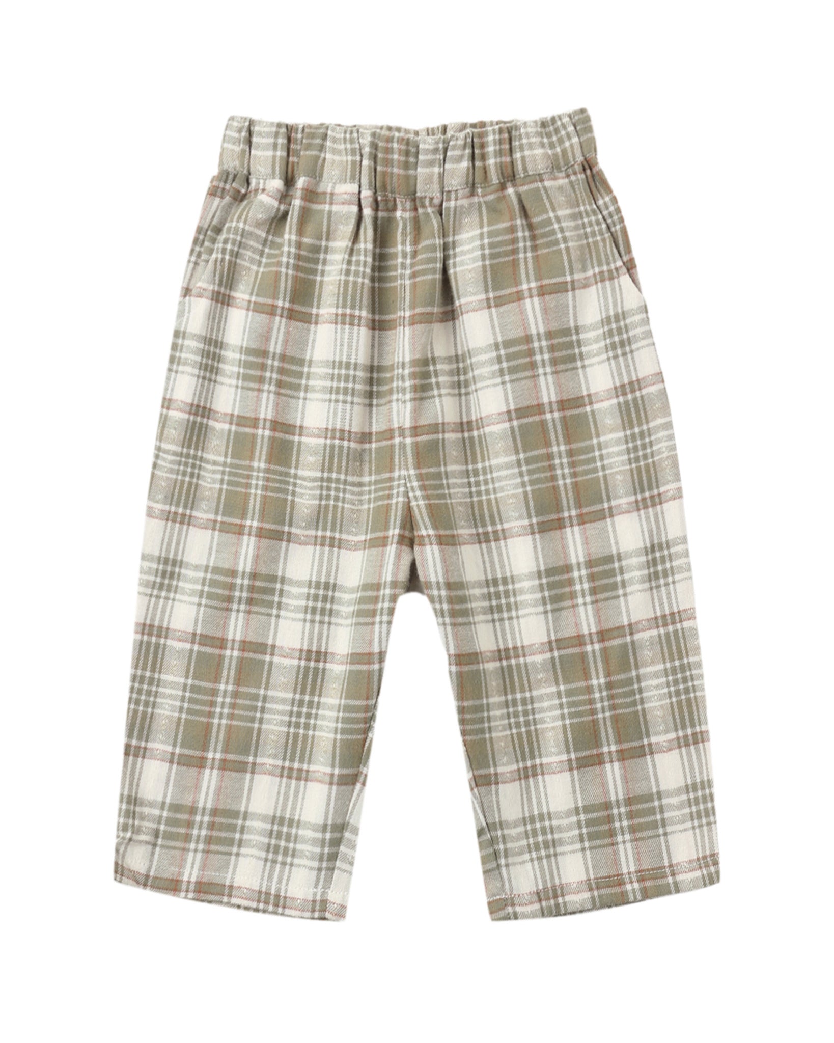 Olive dobby plaid Palmer pants by Rylee & Cru featuring a relaxed fit and classic pattern, shown on a model.