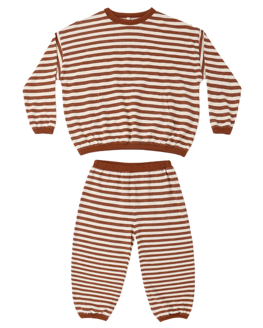Rylee & Cru Brick Stripe Relaxed Set featuring a comfortable, casual outfit with brick-colored stripes for kids.