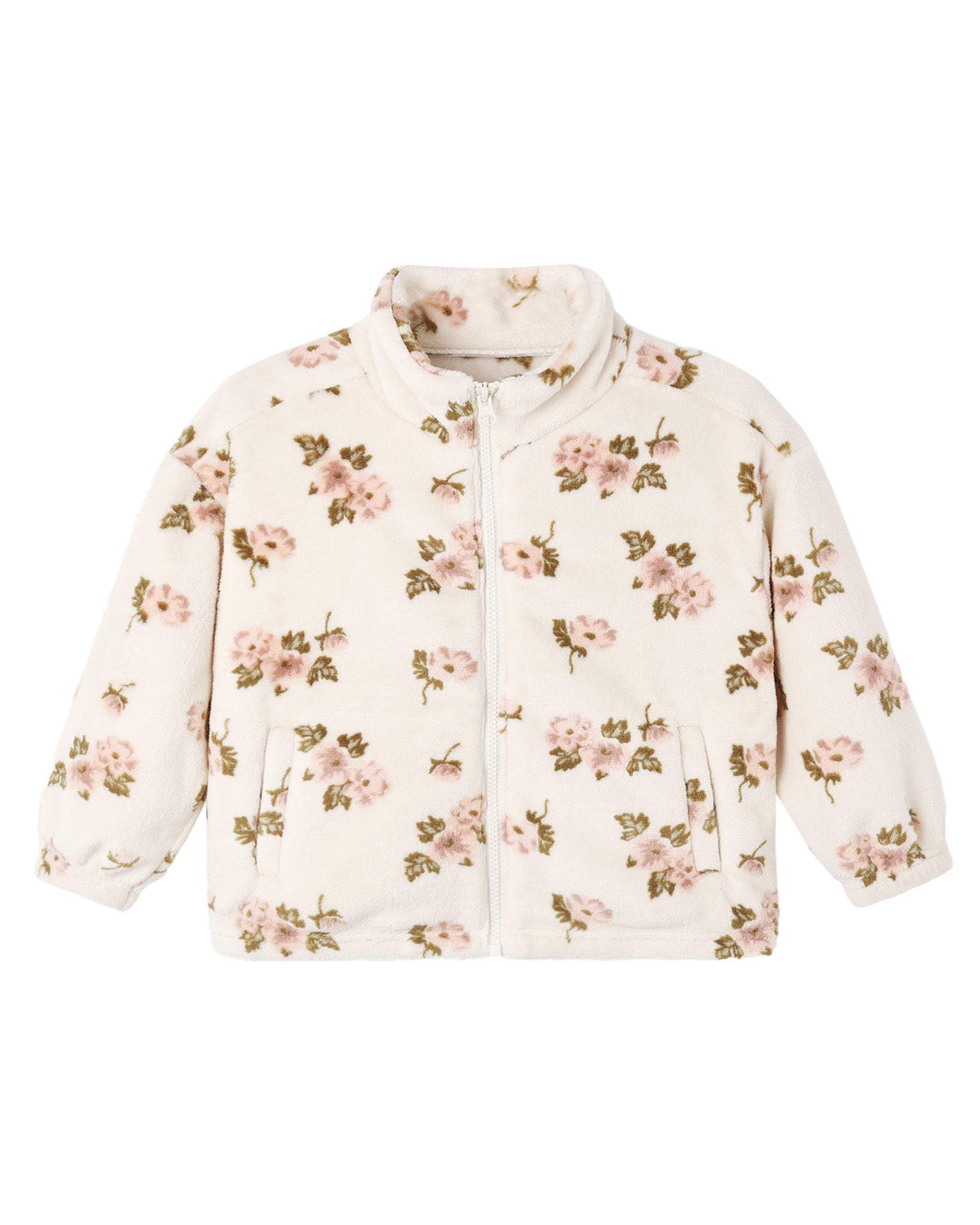 Rylee & Cru Rose Garden Coco Jacket displayed on a hanger with floral design and soft fabric, perfect for spring and fall wear.