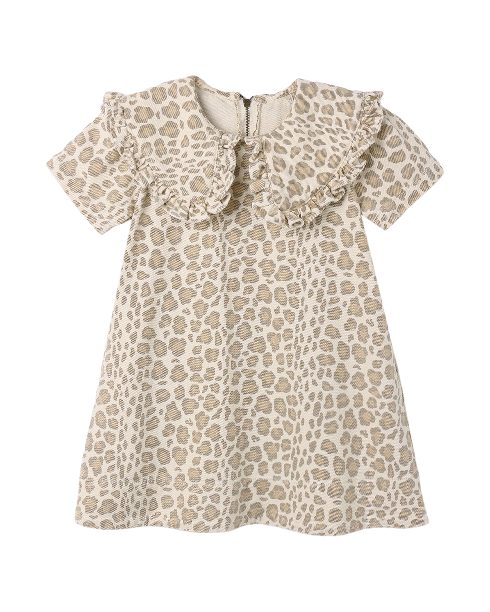 Leopard-collared denim mini dress by Rylee & Cru featuring a fitted silhouette and stylish leopard print collar.