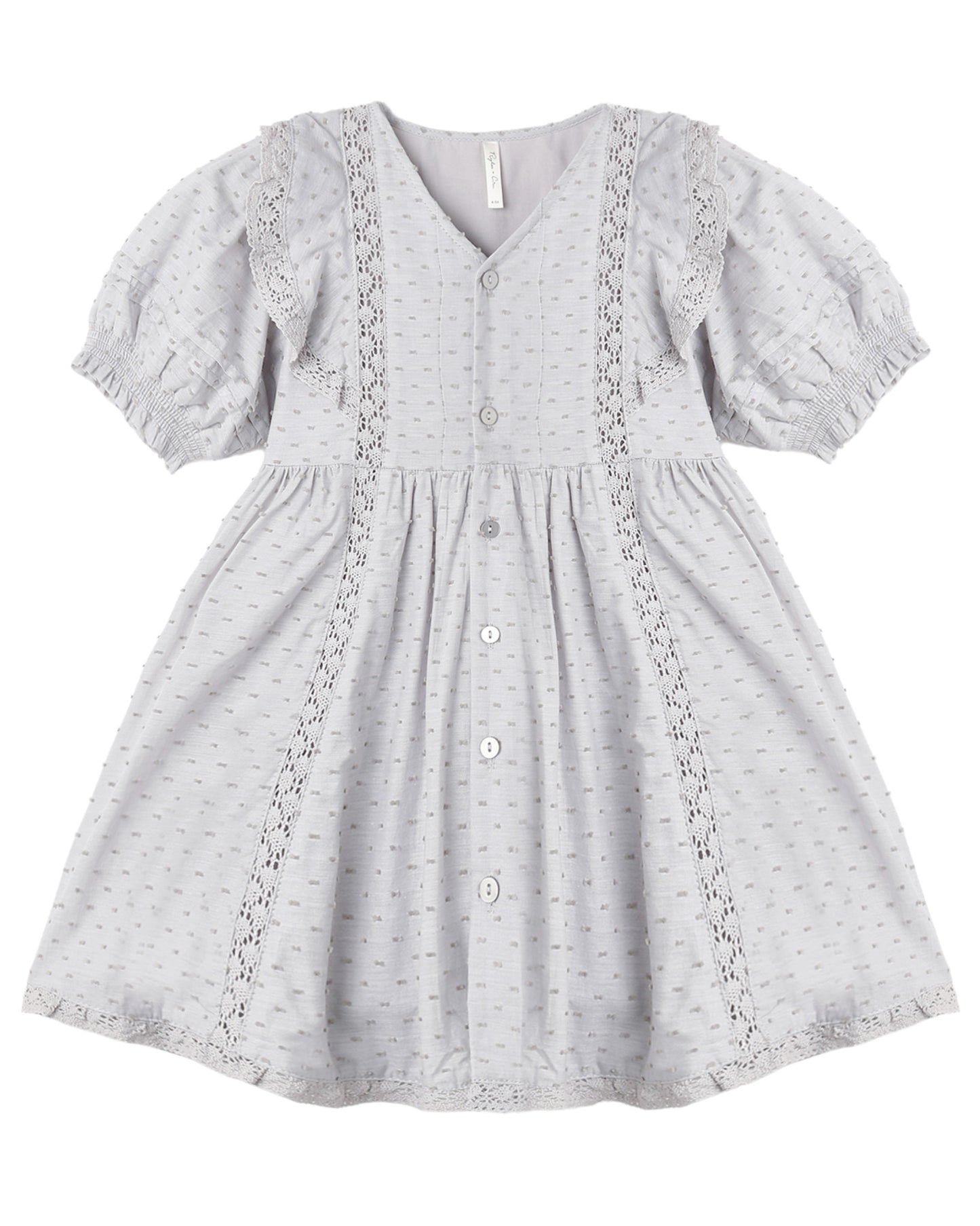 Dusty blue Lana dress by Rylee & Cru shown on a hanger, featuring a soft, flowy fabric and simple, elegant design.