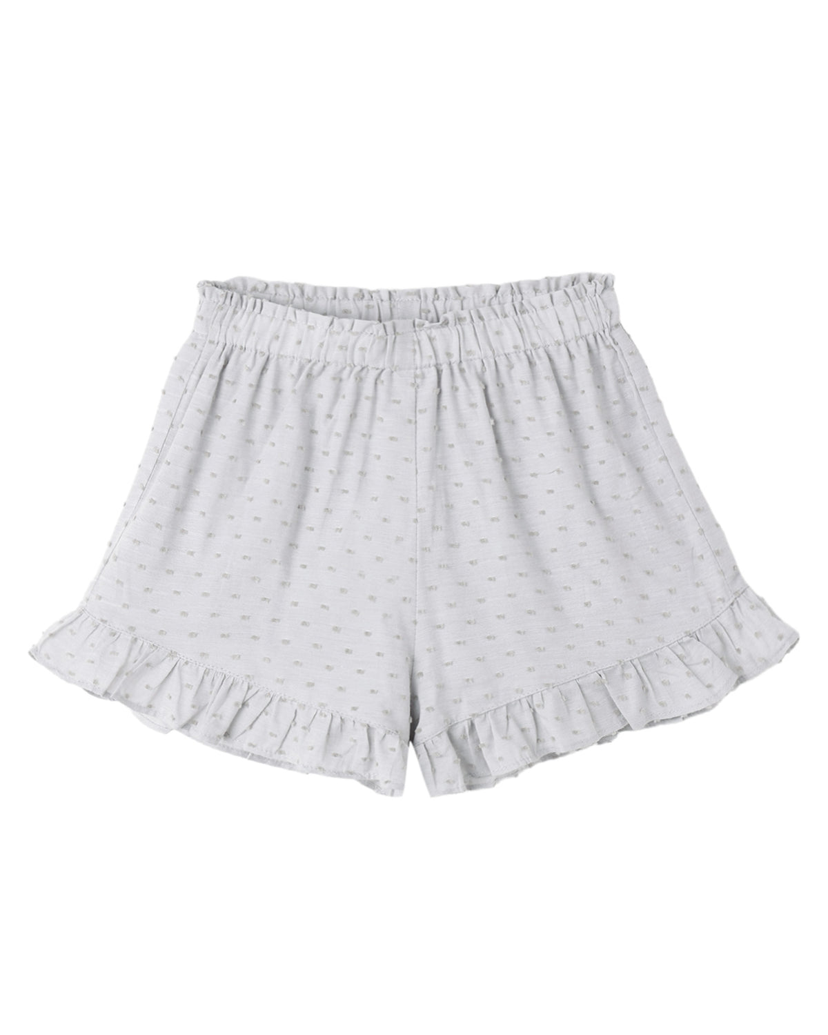 Dusty blue ruffle shorts by Rylee & Cru, featuring a soft fabric, ruffled hem, and a comfortable fit for casual wear.