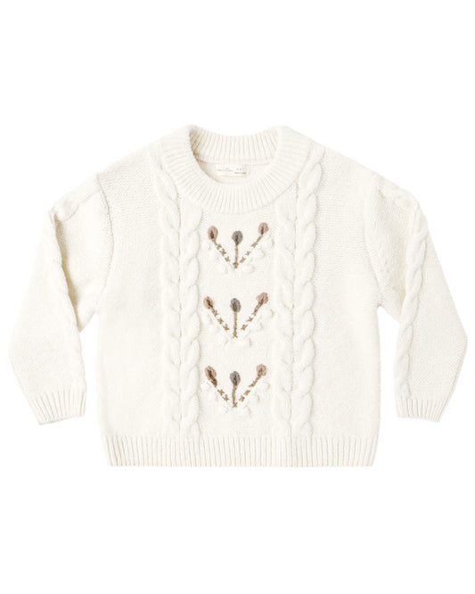 Rylee & Cru Natural Reagan Sweater shown on a child, soft knit fabric in a cozy, neutral tone with long sleeves and a relaxed fit.