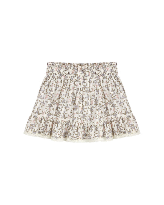 Rylee & Cru Winter Garden Nova Mini Skirt in floral print, featuring a high waist and lightweight fabric, perfect for casual wear.