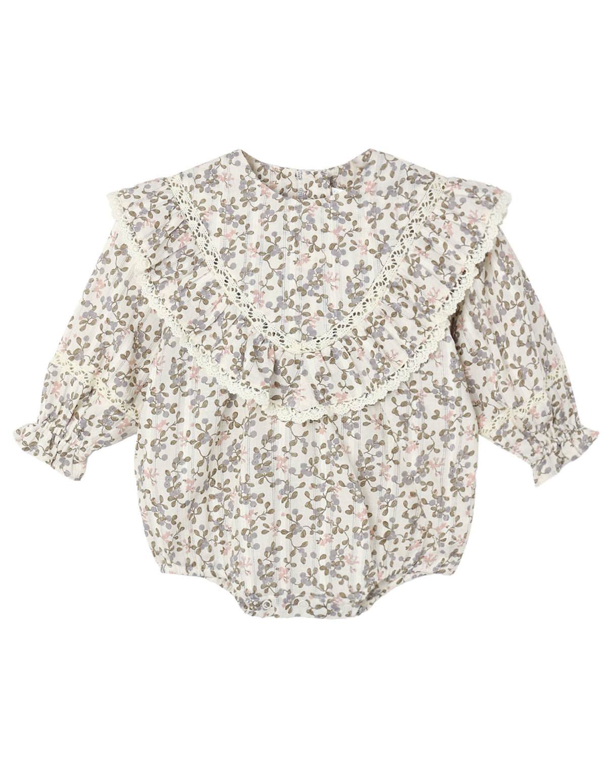 Rylee & Cru Winter Garden Winnie romper for babies, featuring floral print and soft fabric, perfect for winter wear.