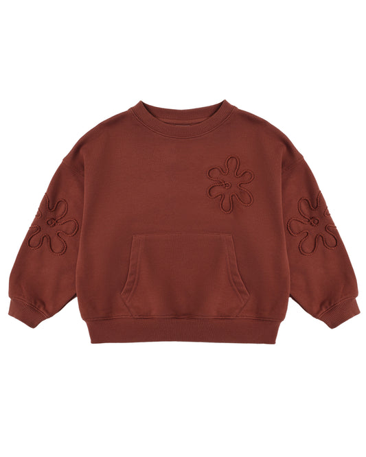 Rylee & Cru Brick Pouch Pocket Crew sweatshirt featuring a cozy brick-colored fabric and a front pouch pocket.