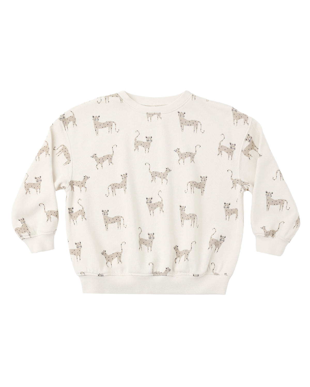 Rylee & Cru leopard print relaxed sweatshirt with soft fabric and casual fit, displayed on a hanger.