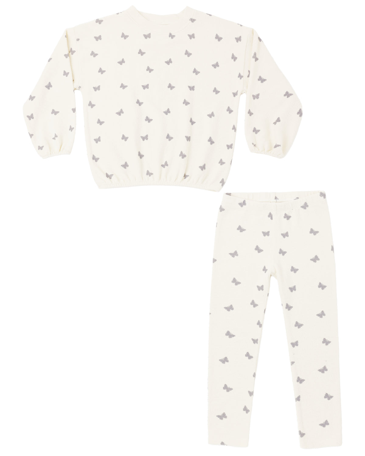 Rylee & Cru Butterfly Ditsy Spongey Knit Set displayed on a child, featuring a soft, colorful butterfly print on a cozy knit fabric.