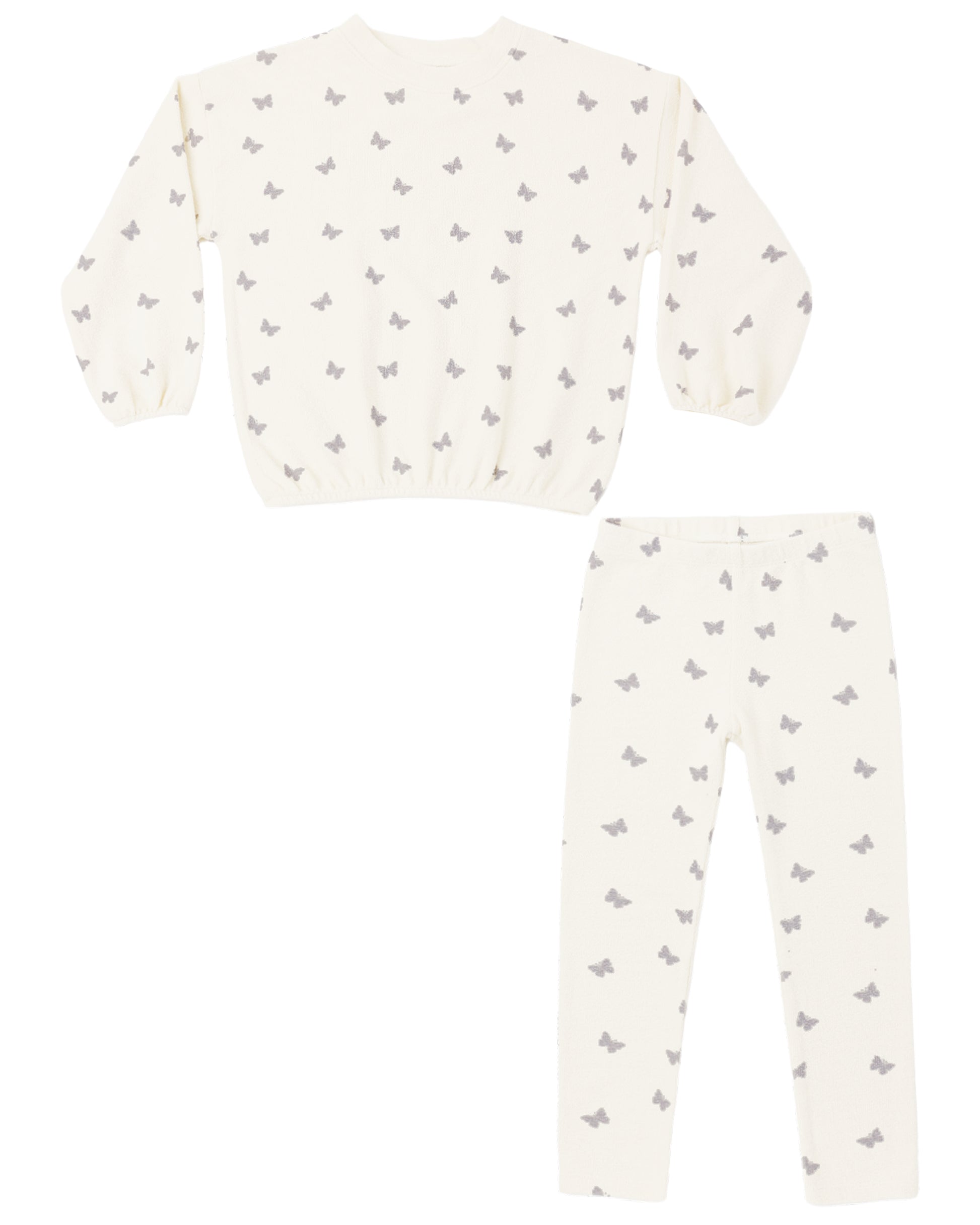 Rylee & Cru Butterfly Ditsy Spongey Knit Set displayed on a child, featuring a soft, colorful butterfly print on a cozy knit fabric.