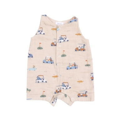 Angel Dear - Golf Cart Cuties Oatmilk Sleeveless Shortie Romper