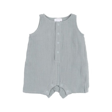 Angel Dear - Solid Muslin Slate Gray Sleeveless Shortie Romper