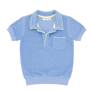 minnow - unisex clearwater blue french terry polo with ribbed hem