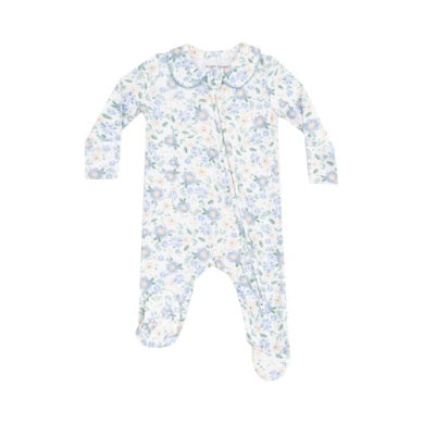 Angel Dear - Baby Veronical Floral Peter Pan Collar Zip Footie