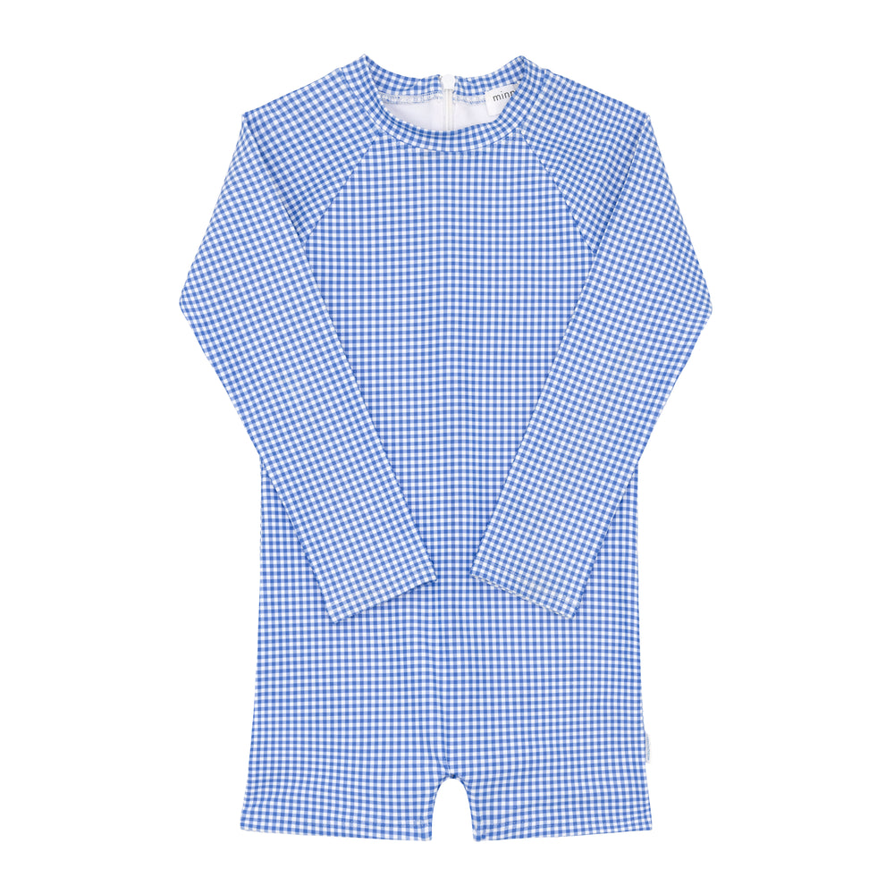 minnow - unisex sky blue gingham rashguard one piece