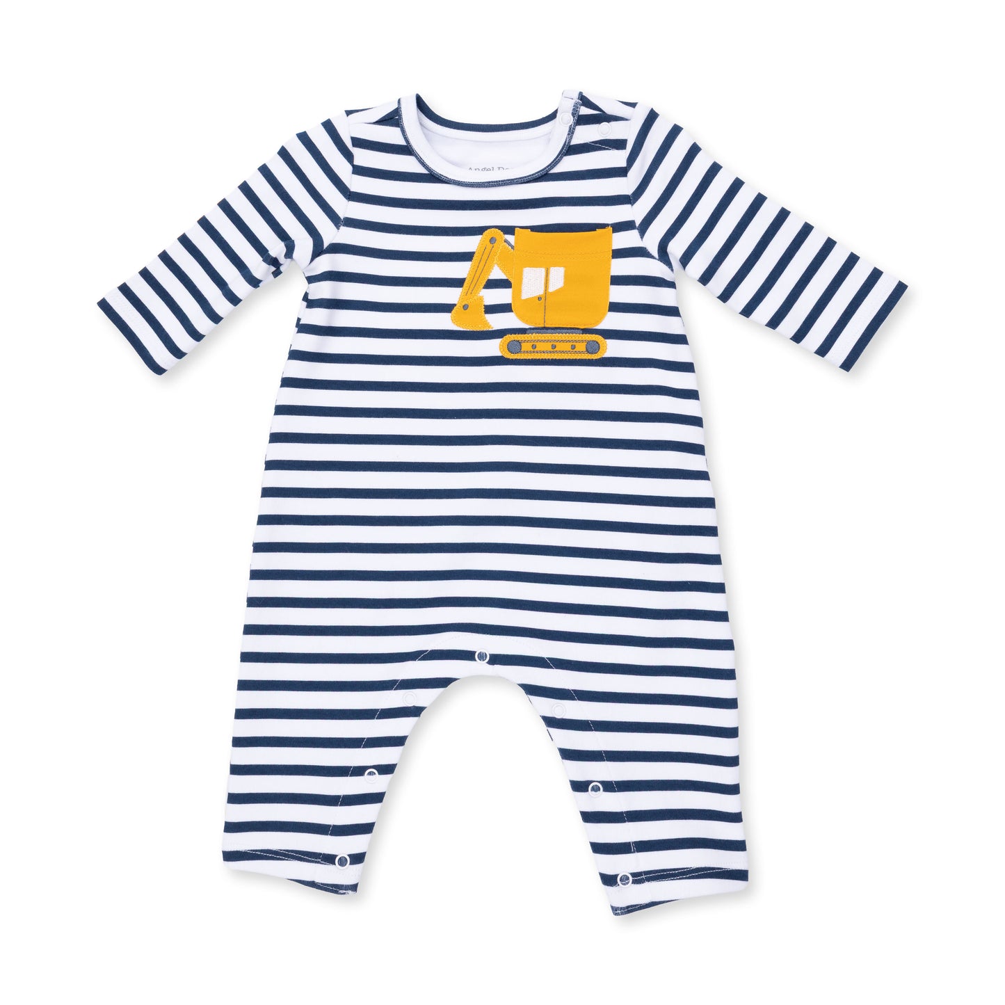 Angel Dear Digger Collection long sleeve snap shoulder romper for babies, featuring soft fabric and easy snap closures.
